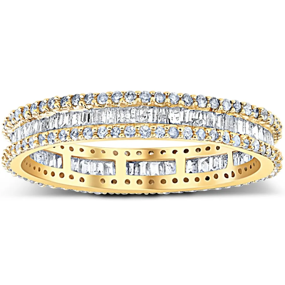 1 1/10 Ct Baguette & Diamond Eternity Ring Wedding Band in White or Yellow Gold