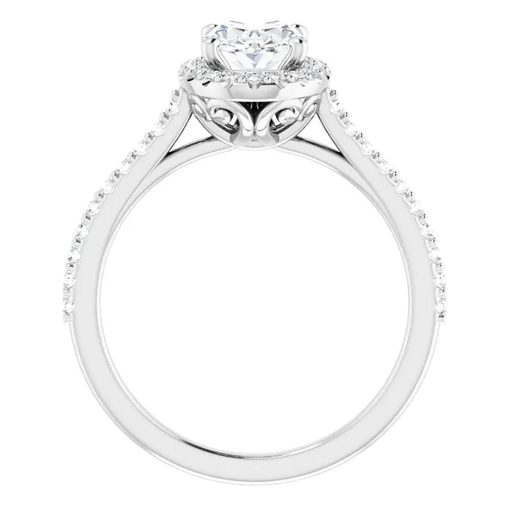 1 1/2 Ct Halo Diamond & Oval Moissanite Engagement Ring White Gold