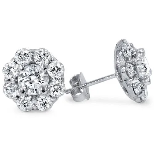 1 1/2ct Halo Fire Diamond Studs 14K White Gold