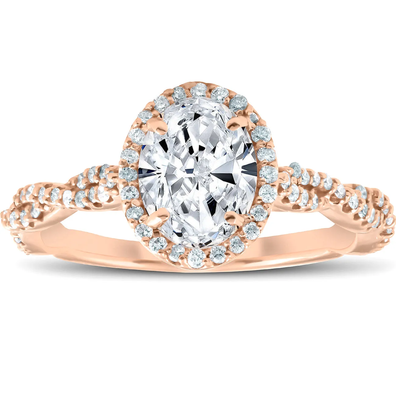 1 1/4 Ct Oval Halo Diamond Infinity Engagement Ring 14k Rose Gold