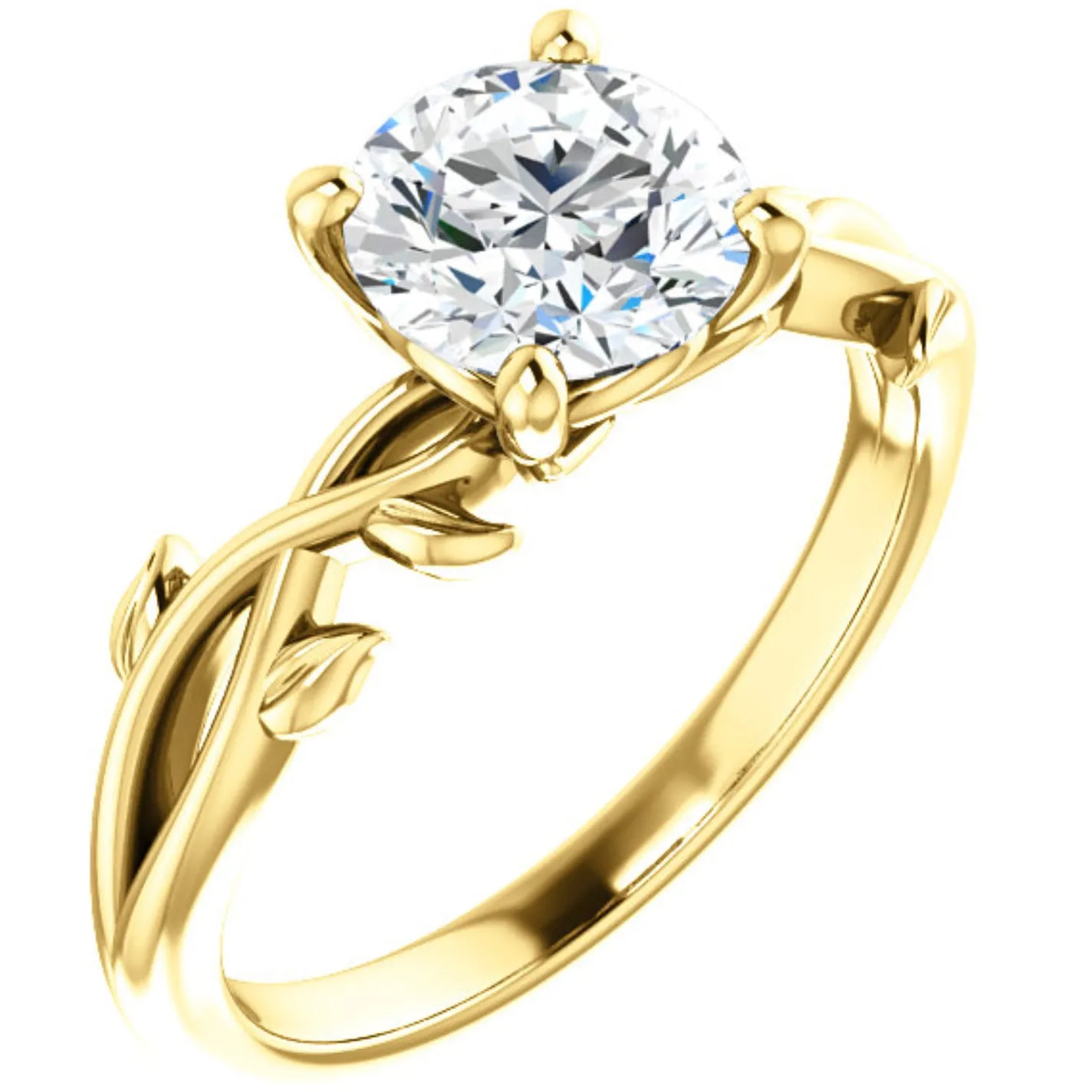 1 1/4 ct Solitaire Moissanite Vine Engagement Ring 14k Yellow Gold