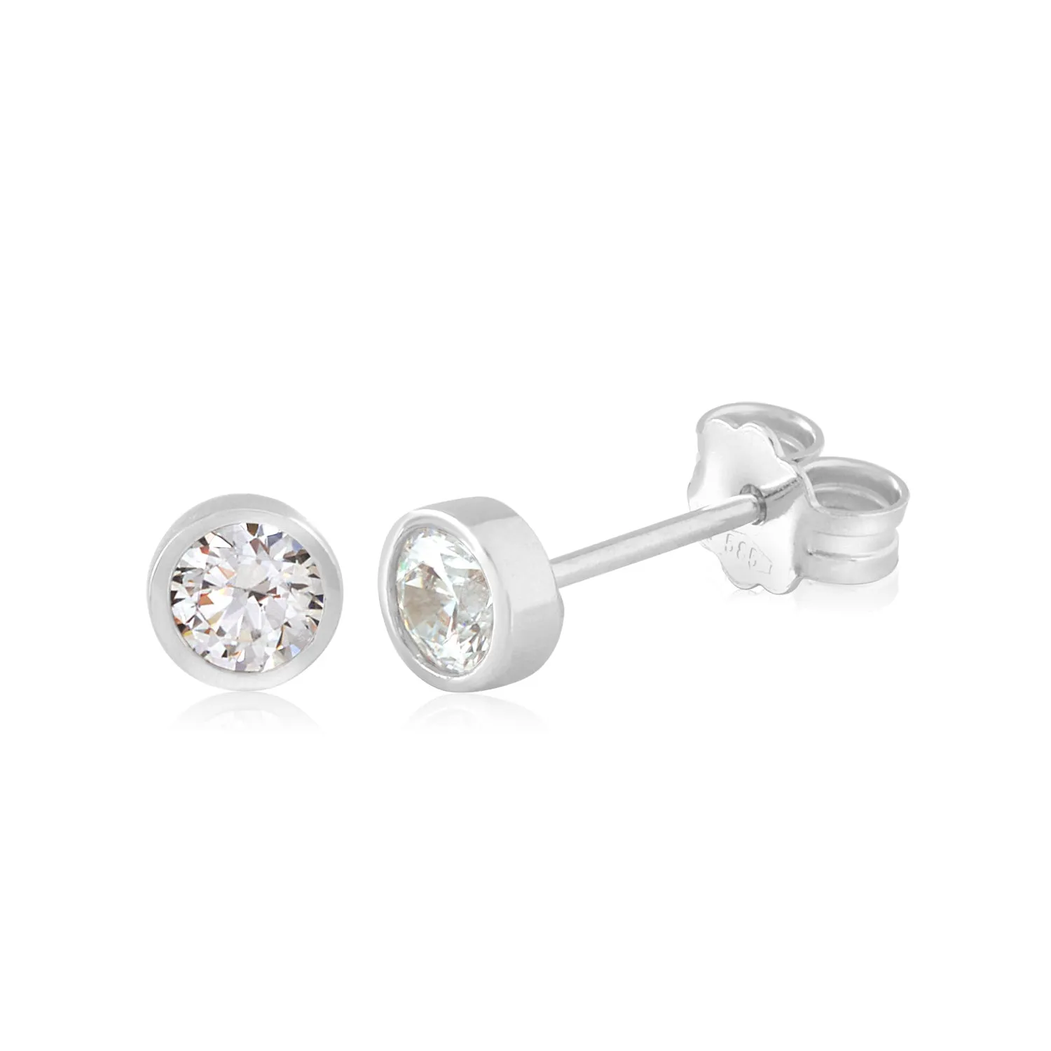 14K White Gold Bezel Set CZ Stud Earrings 5mm 6mm