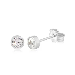 14K White Gold Bezel Set CZ Stud Earrings 5mm 6mm