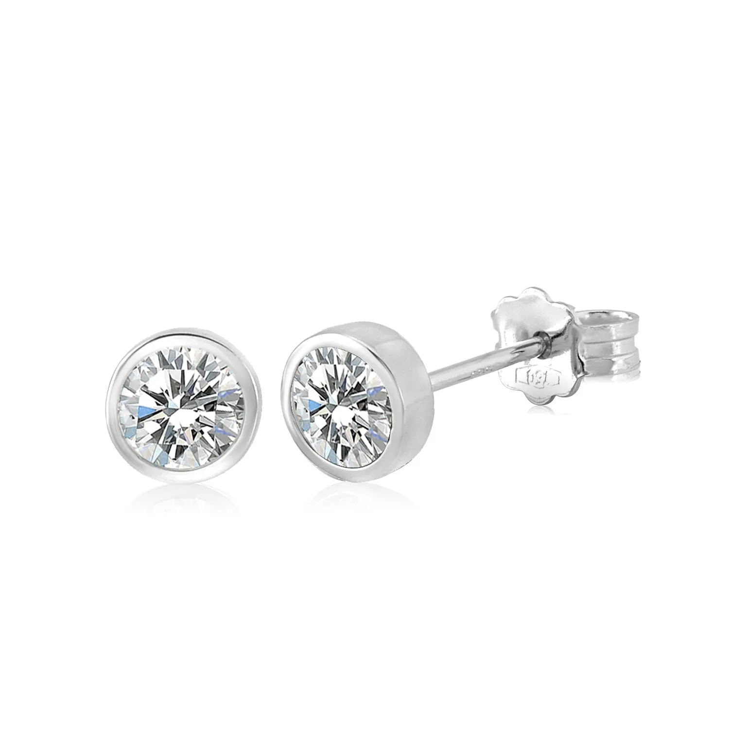 14K White Gold Bezel Set CZ Stud Earrings 5mm 6mm