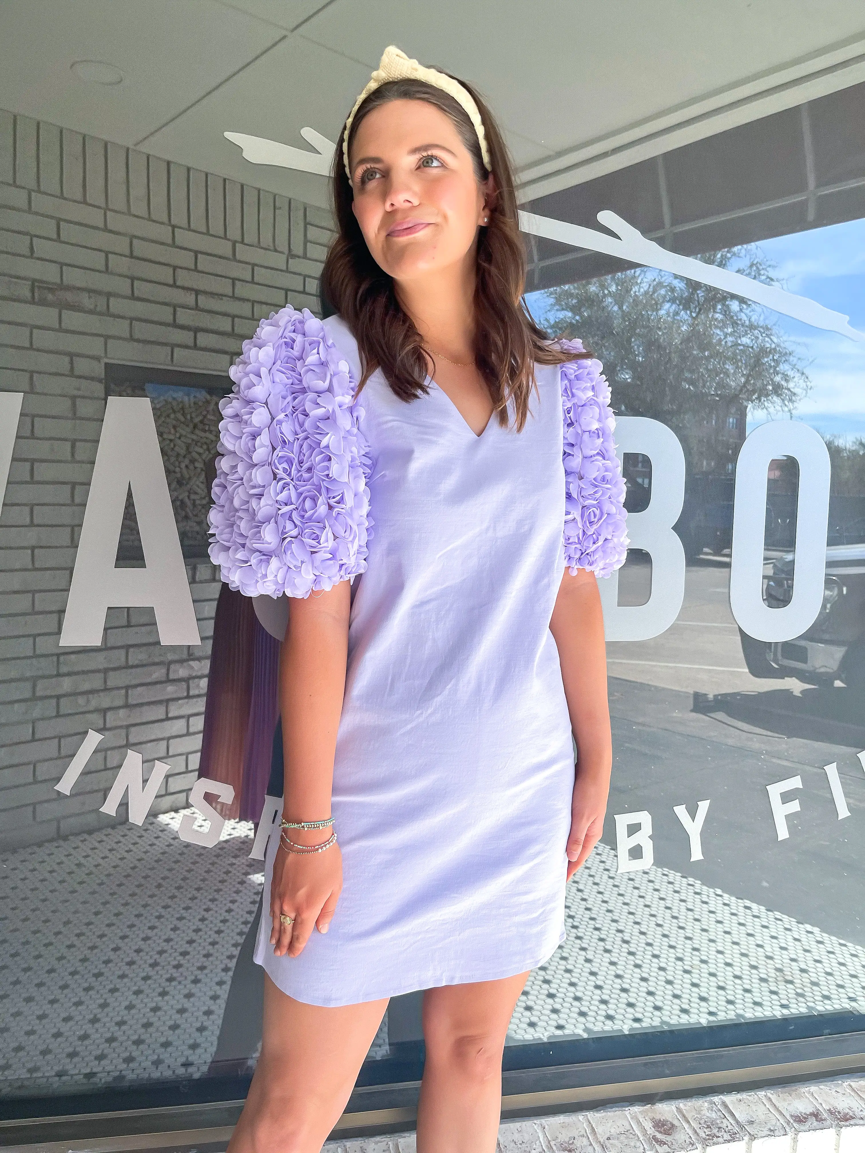 3D Floral Sleeve Mini Dress - Periwinkle