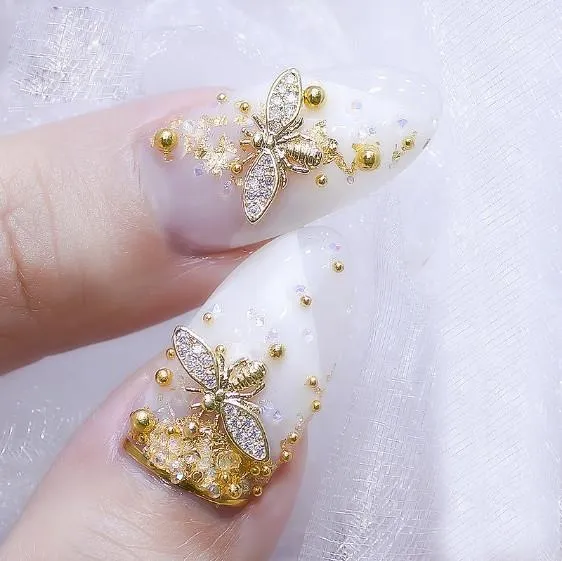 3D Gold Bee Nail Rhinestone Charms /2 pcs