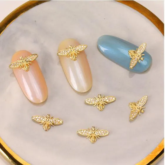 3D Gold Bee Nail Rhinestone Charms /2 pcs