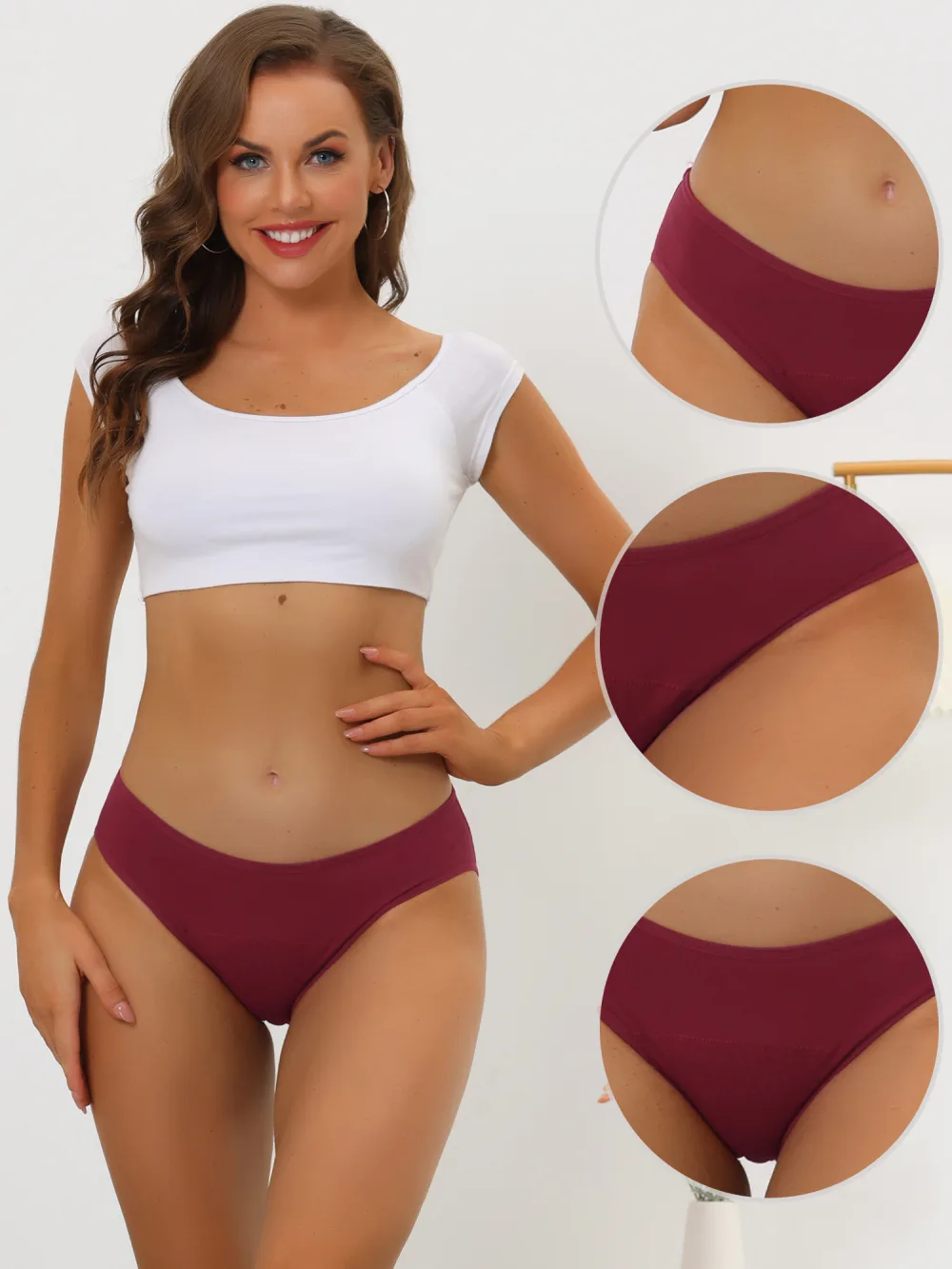 Allegra K- Mid-Rise Hipster Period Underwear Pack, Burgundy