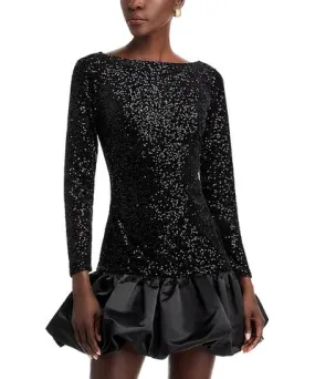 Aqua Sequin Bubble Long Sleeve Mini Dress