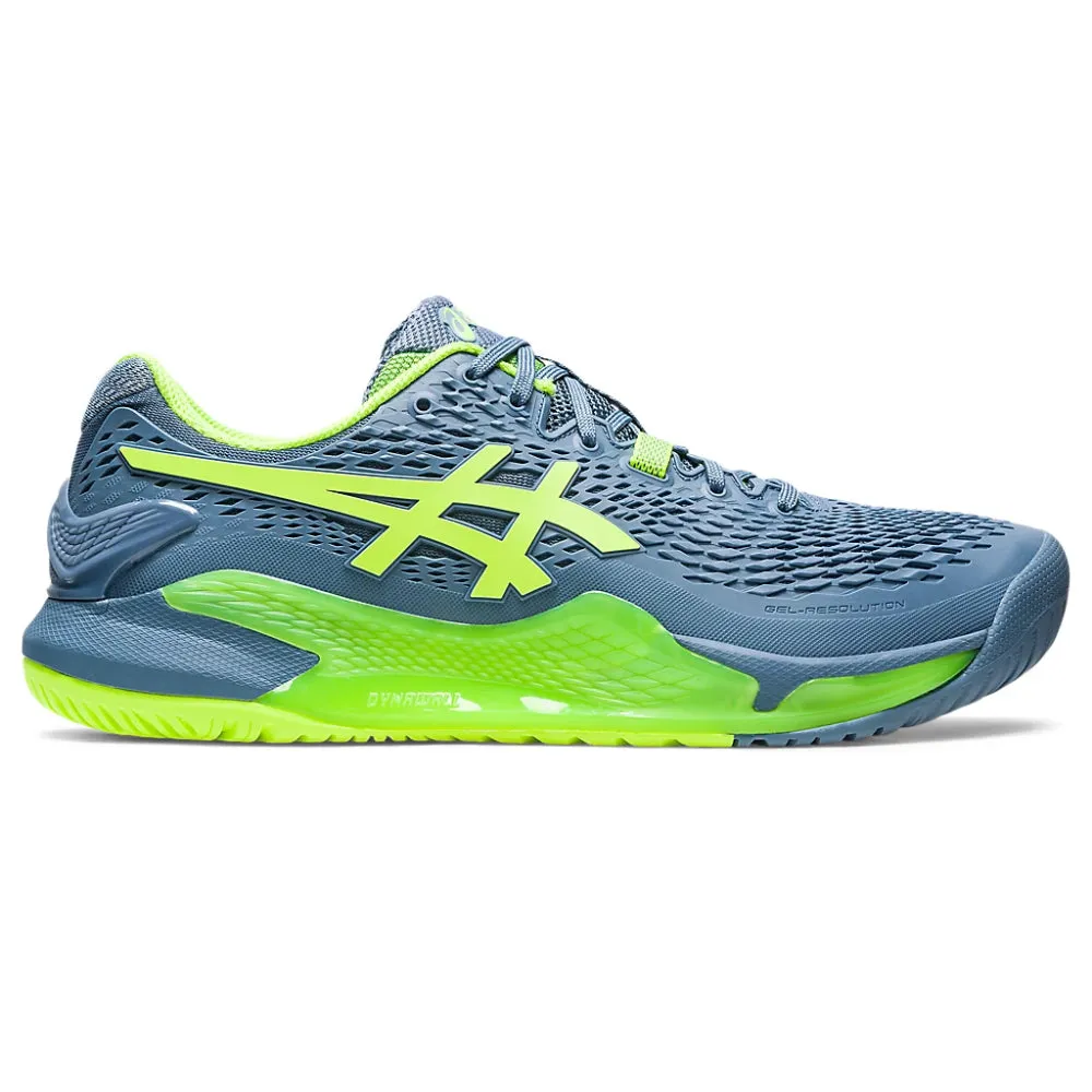 ASICS Men's Gel-Resolution 9 Tennis Shoe (Steel Blue/Hazard Green)