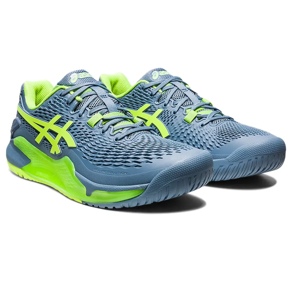 ASICS Men's Gel-Resolution 9 Tennis Shoe (Steel Blue/Hazard Green)