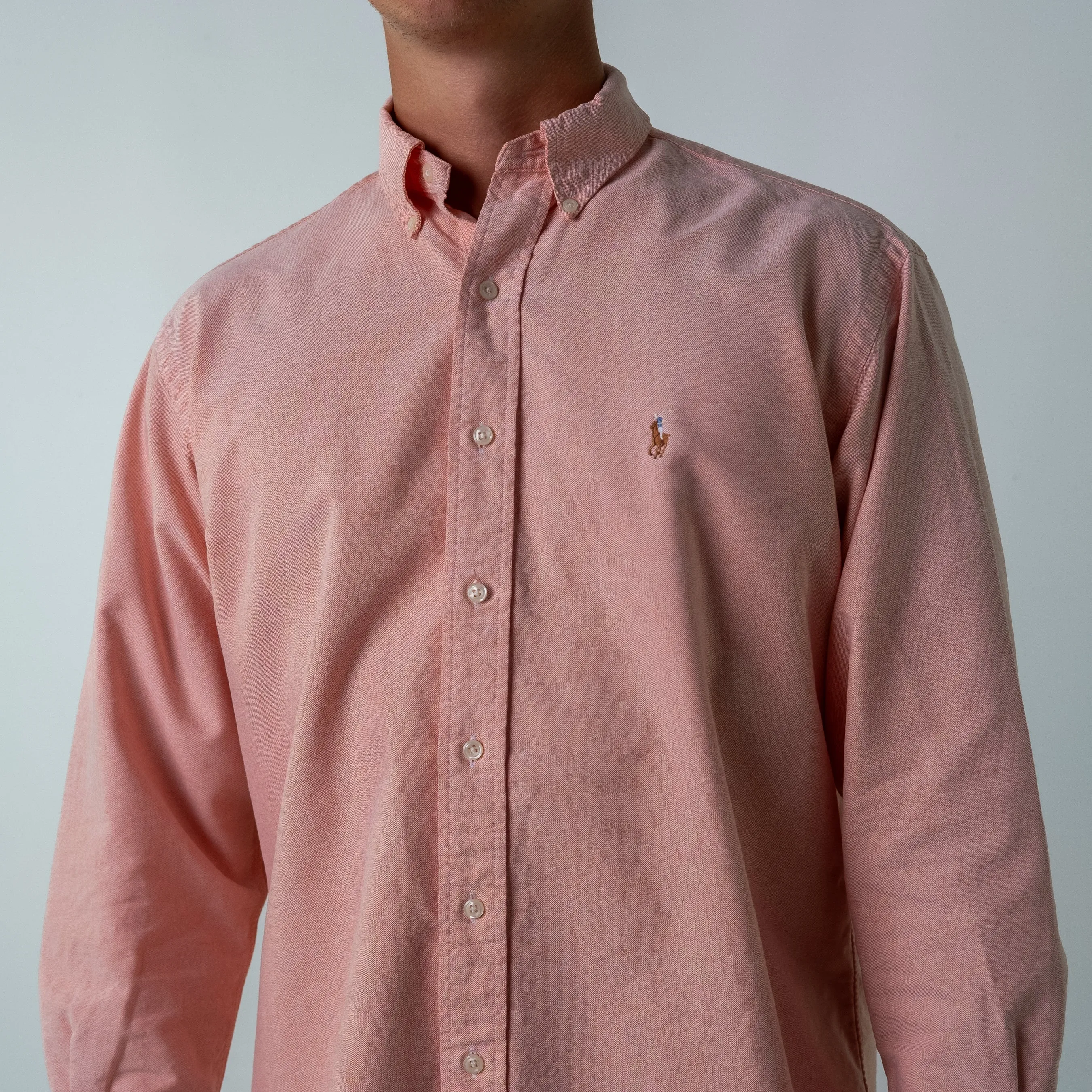 Baby Pink 90s Polo Ralph Lauren Yarmouth Longsleeve Casual Shirt (L)