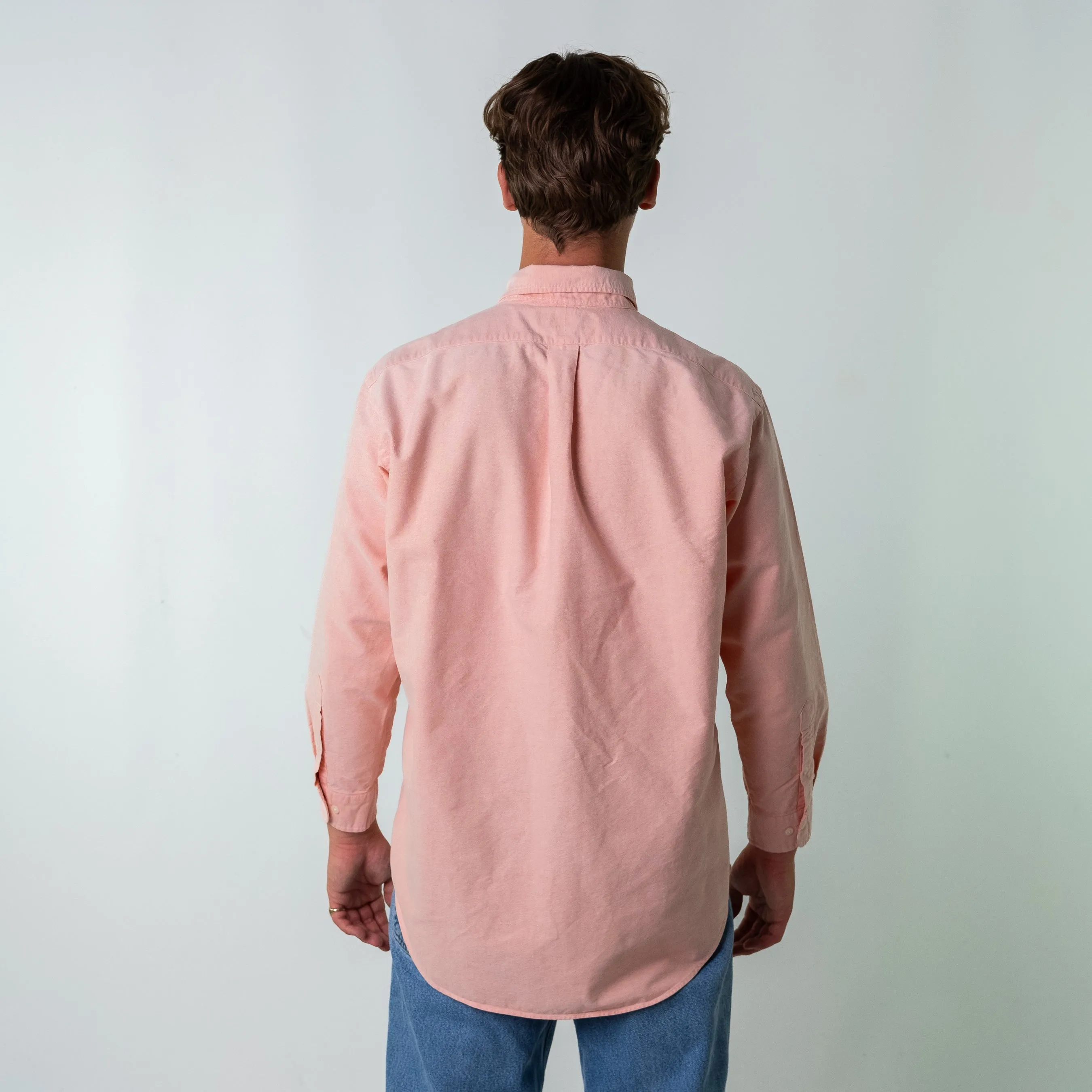 Baby Pink 90s Polo Ralph Lauren Yarmouth Longsleeve Casual Shirt (L)