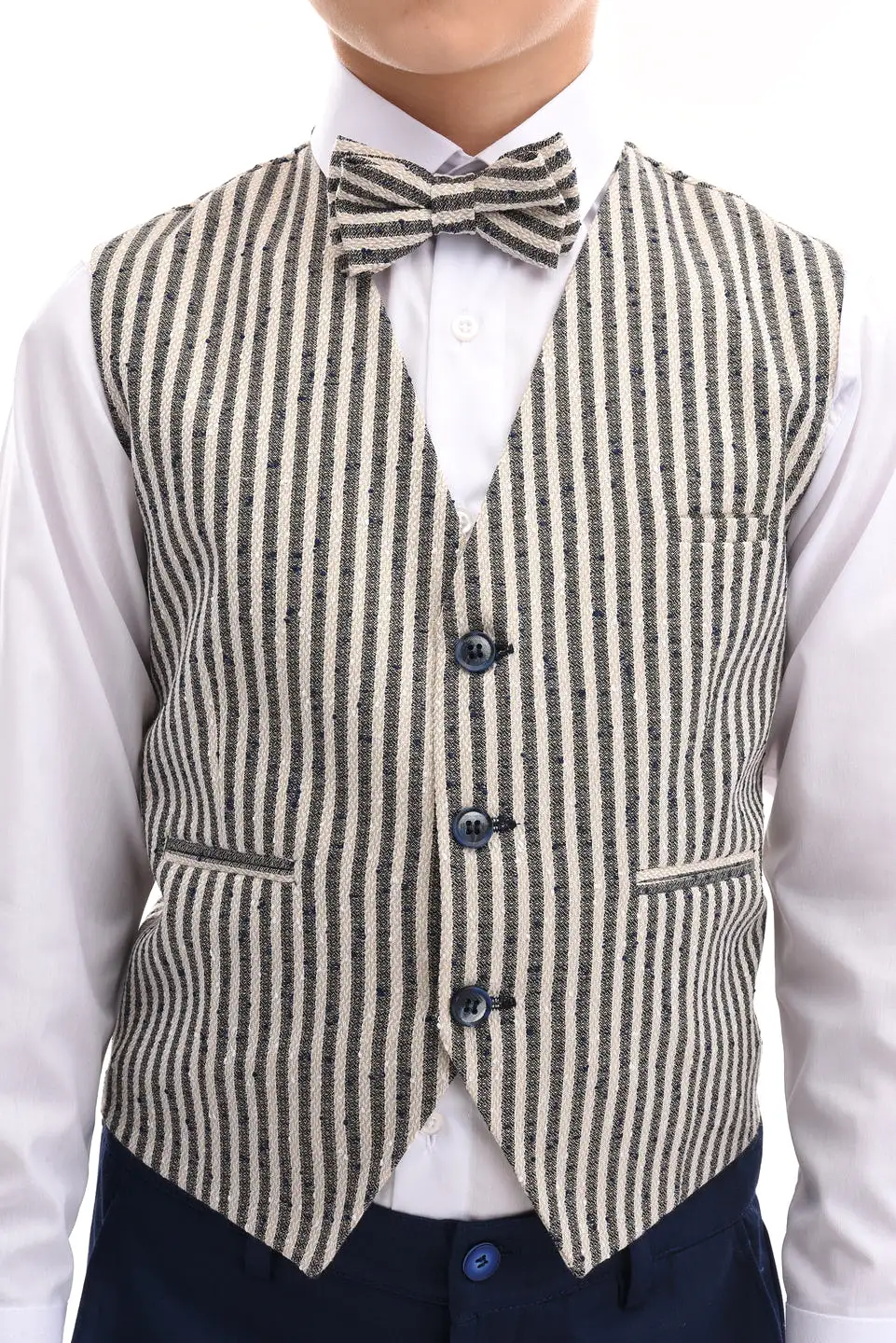 Beige Striped Vest & Bowtie