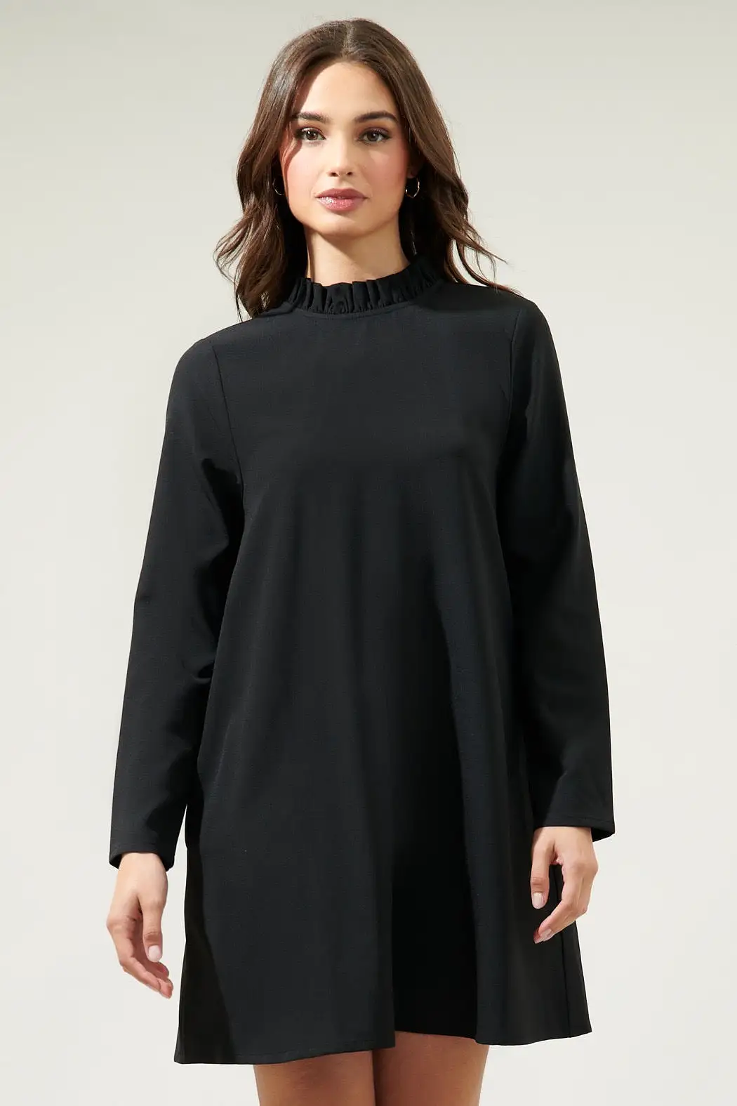 Blaine Ruffle Long Sleeve Mini Dress- Black