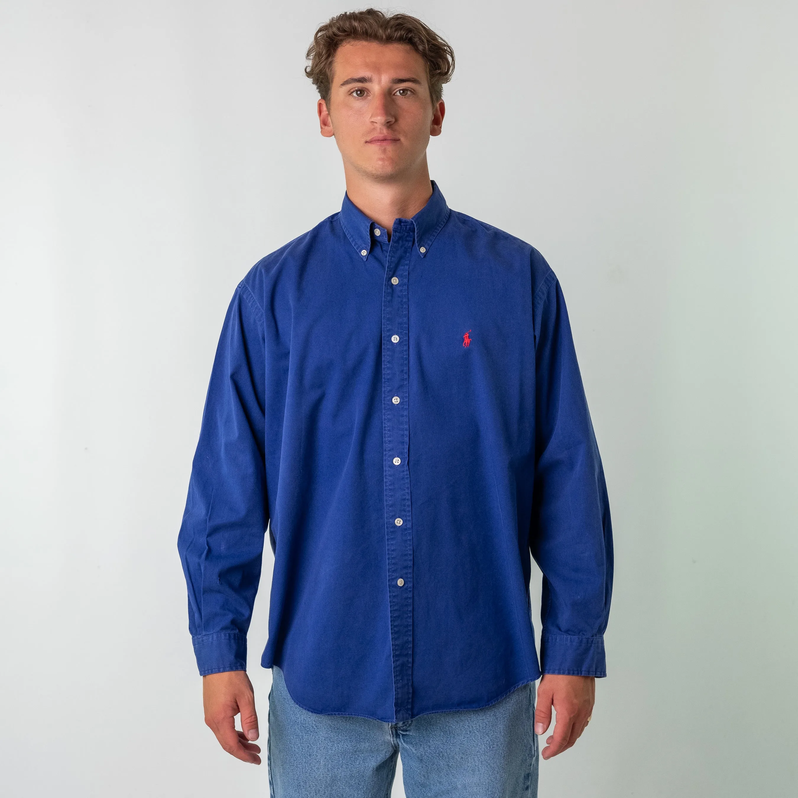 Blue 90s Polo Ralph Lauren Longsleeve Casual Shirt (L)