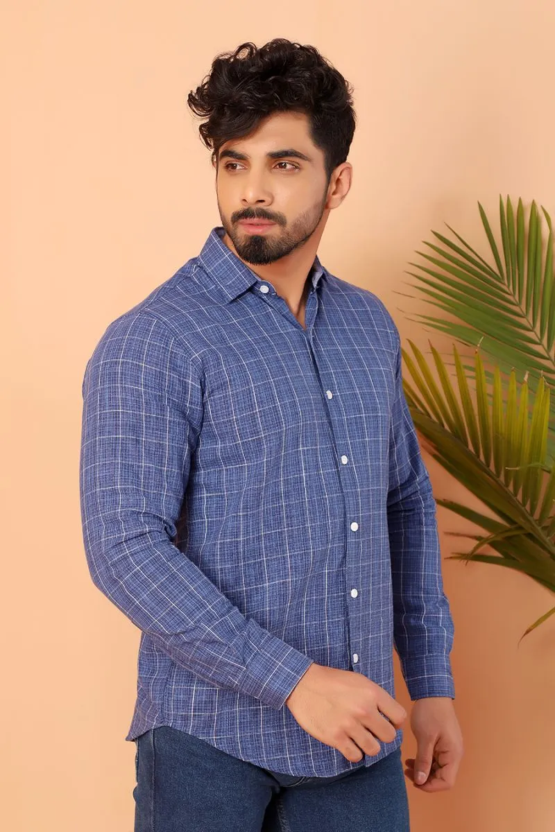 Blue Fine Check Casual Shirt FS Regular Fit