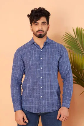 Blue Fine Check Casual Shirt FS Regular Fit