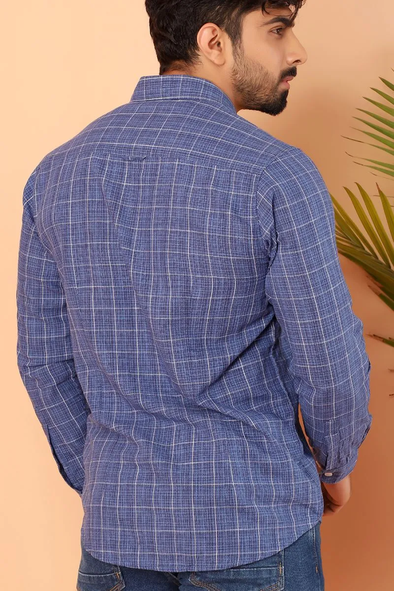 Blue Fine Check Casual Shirt FS Regular Fit