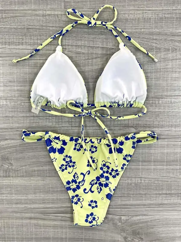 Blue Floral Triangle Top Bikini Set