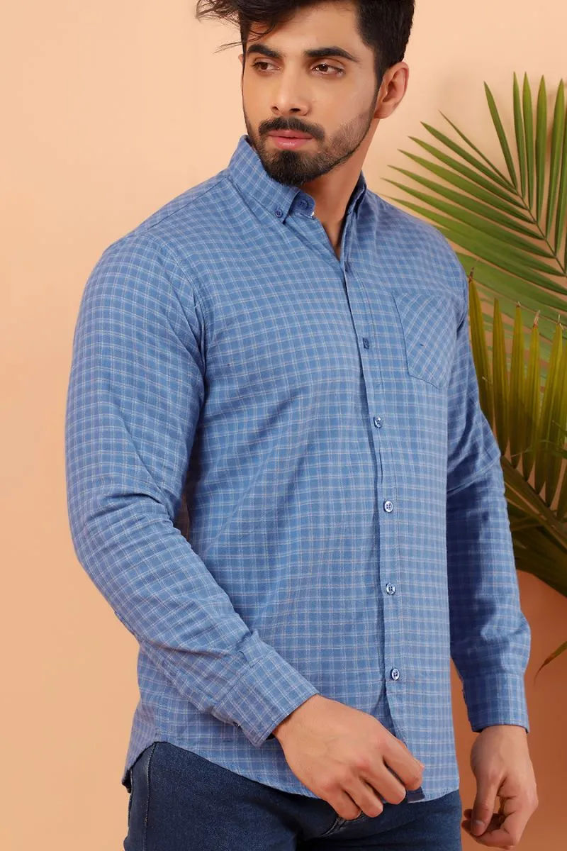 Blue Gingham Casual Shirt FS Regular Fit