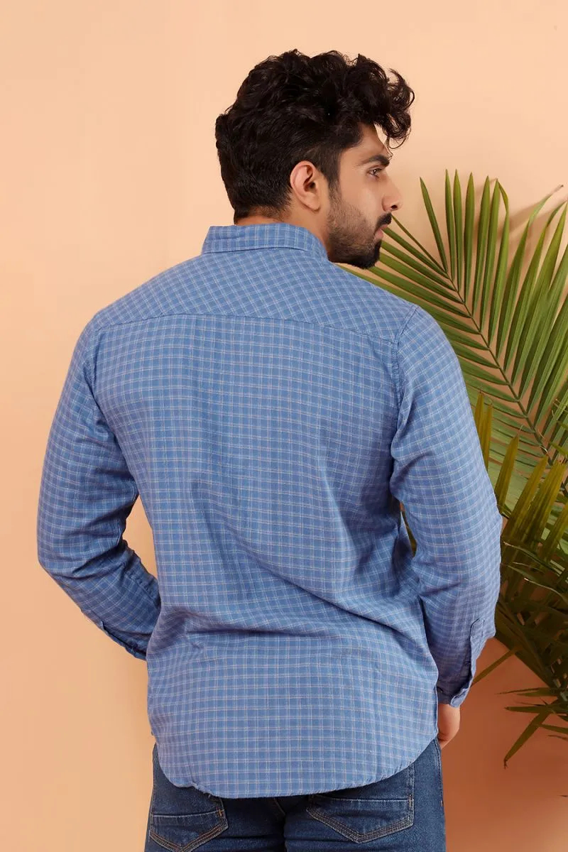 Blue Gingham Casual Shirt FS Regular Fit