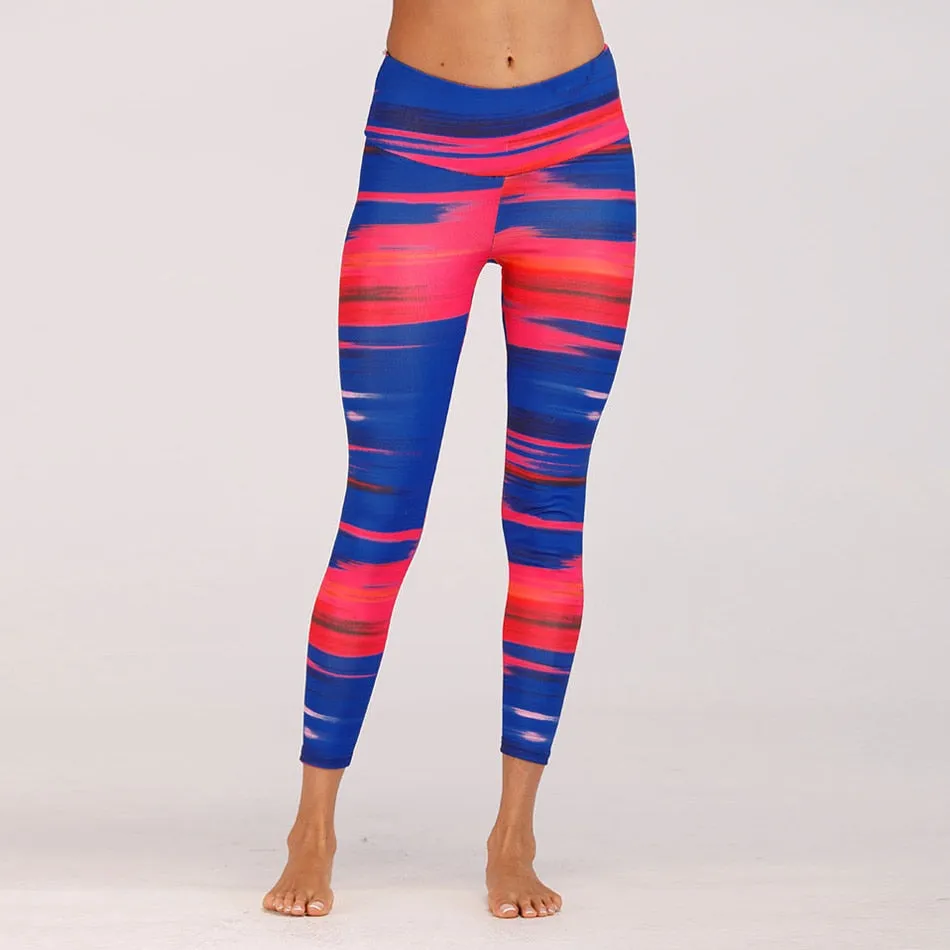 Blue&Red Digital Print yoga pants High waist Contrast color athletic leggings big booty sexy yoga legging running tight