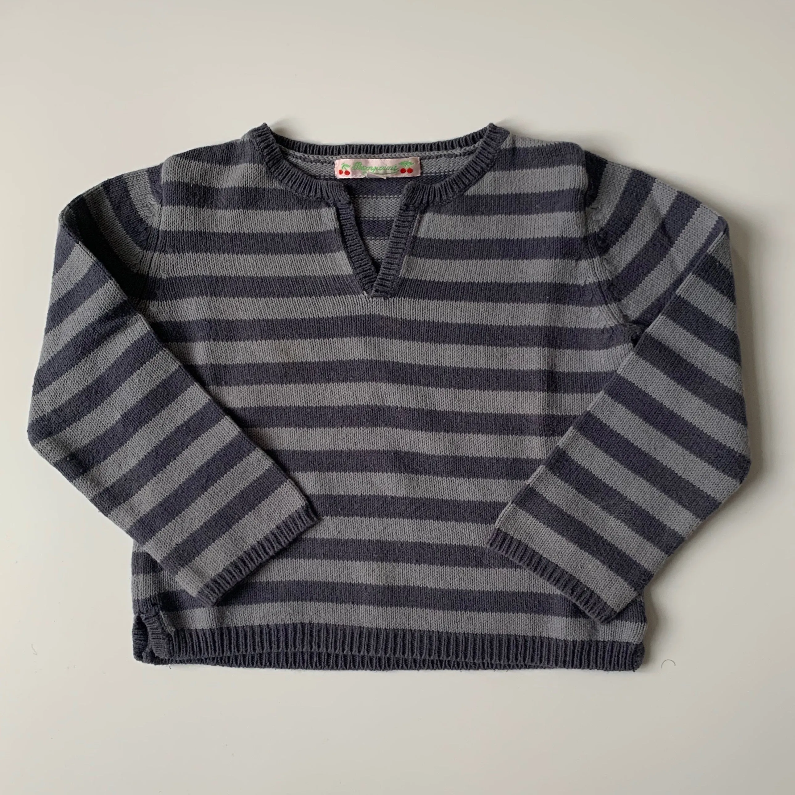 Bonpoint Blue And Grey Stripe Cotton Jumper: 2 Years