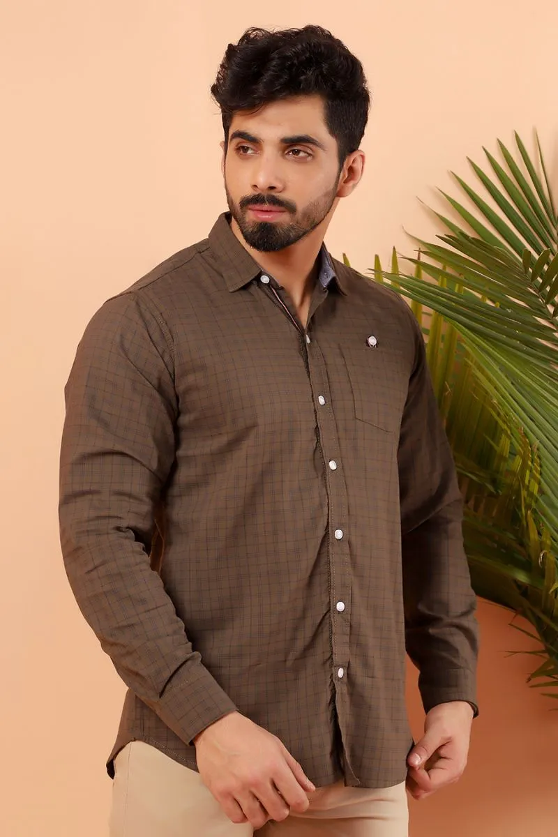 Brown Checkered Casual Shirt FS Regular Fit