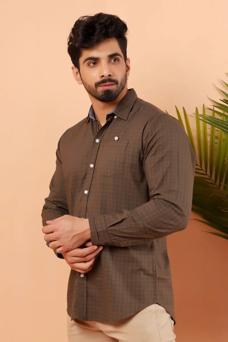 Brown Checkered Casual Shirt FS Regular Fit