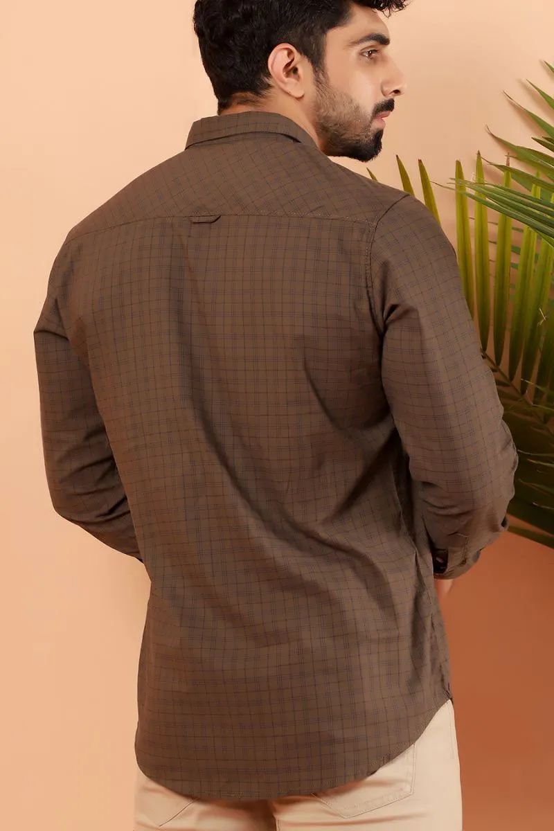 Brown Checkered Casual Shirt FS Regular Fit