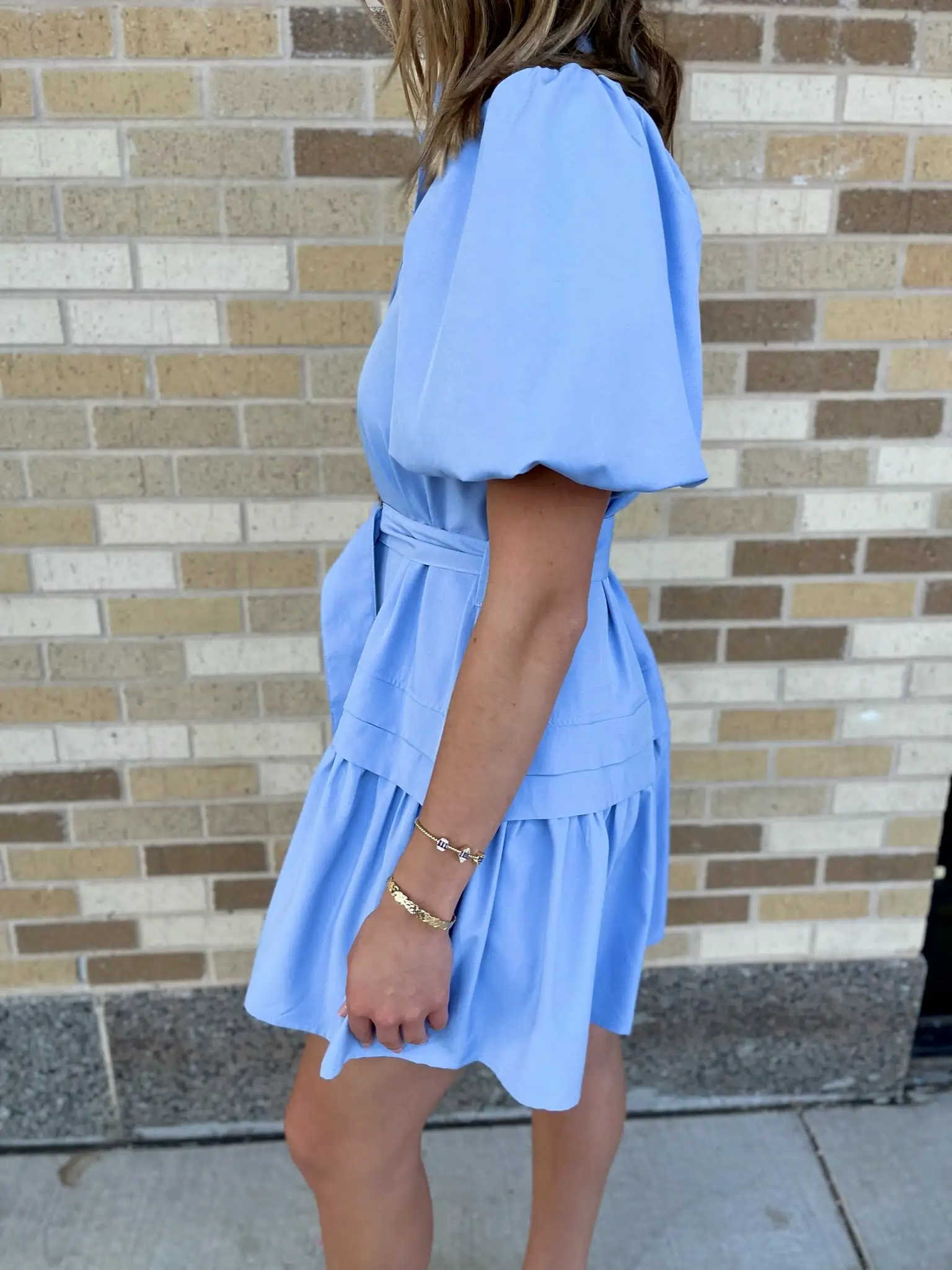 Button Up Tiered Mini Dress - Blue