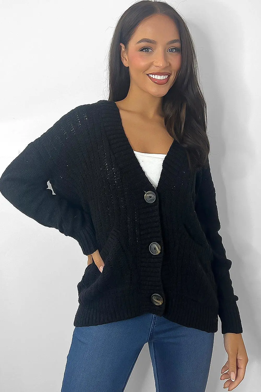 Buttoned Down Ribbed Knit Placket Cardigan