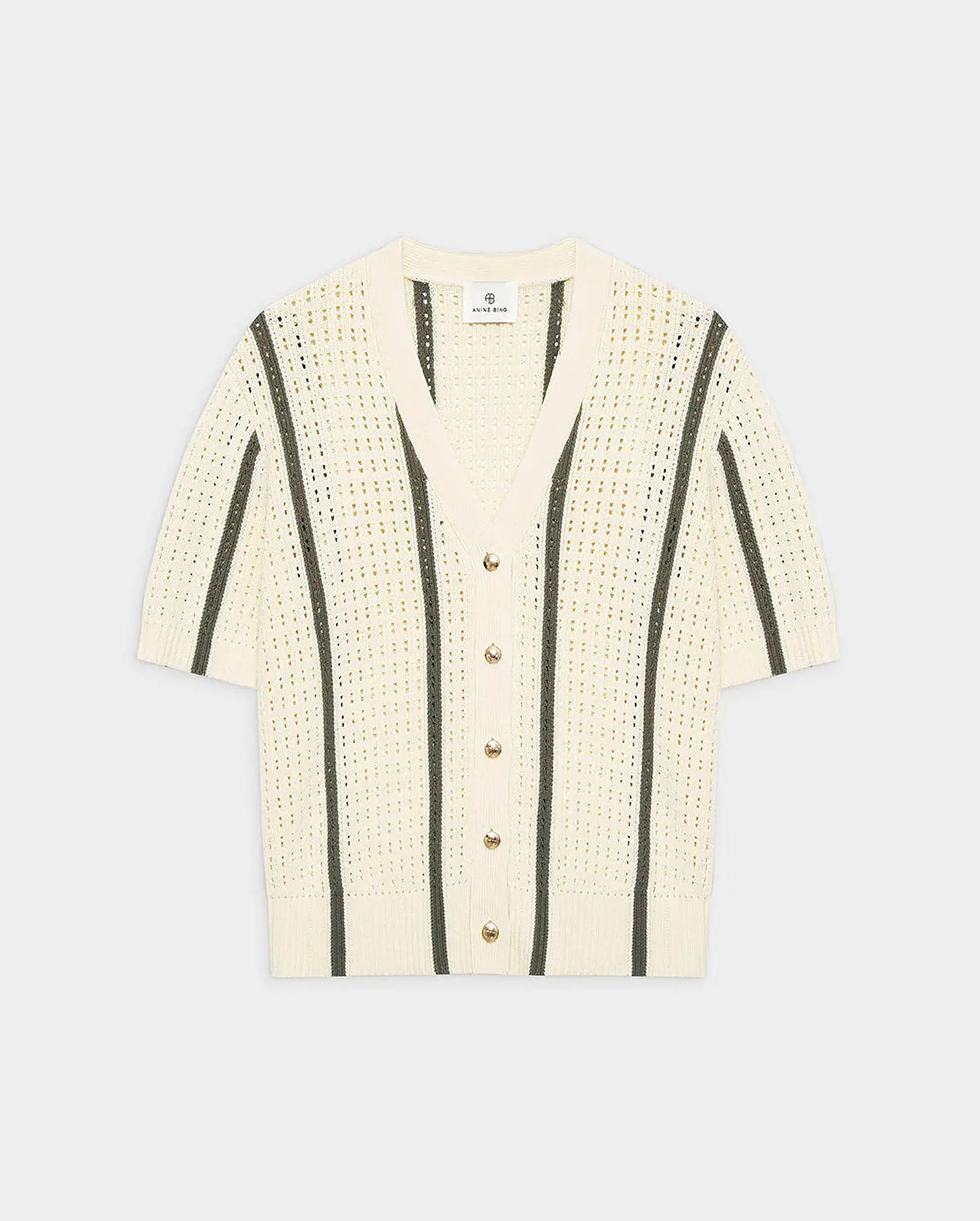 CAMRYN CARDIGAN / IVORY AND ARMY GREEN STRIPE