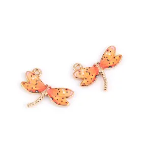 Charms, Dragonfly, Single-Sided, Golden, Yellow, Orange, Enameled, Alloy, 22mm