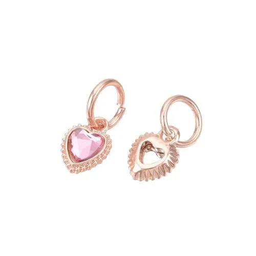 Charms, Hearts, With Jump Ring, Pearl Pink, Faceted, Glass, Rose Gold, Alloy, 11.5mm