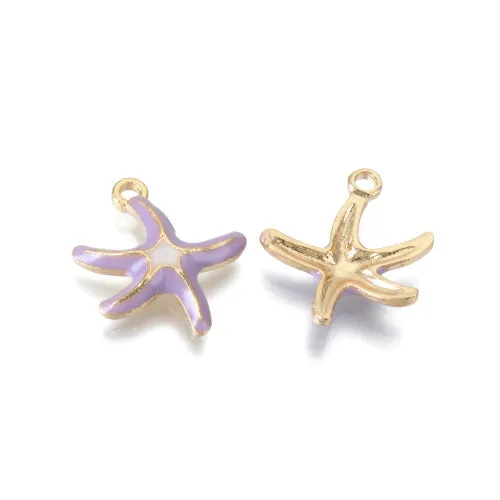 Charms, Starfish, Single-Sided, Light Purple, Enameled, Light Gold Plated, Alloy, 19.5mm