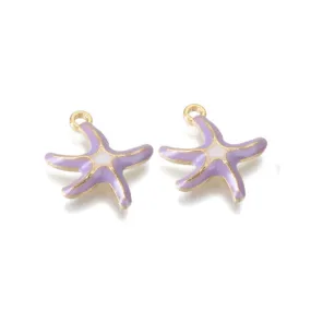 Charms, Starfish, Single-Sided, Light Purple, Enameled, Light Gold Plated, Alloy, 19.5mm