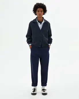 COLLARED WOOL CARDIGAN / UNIFORM BLUE