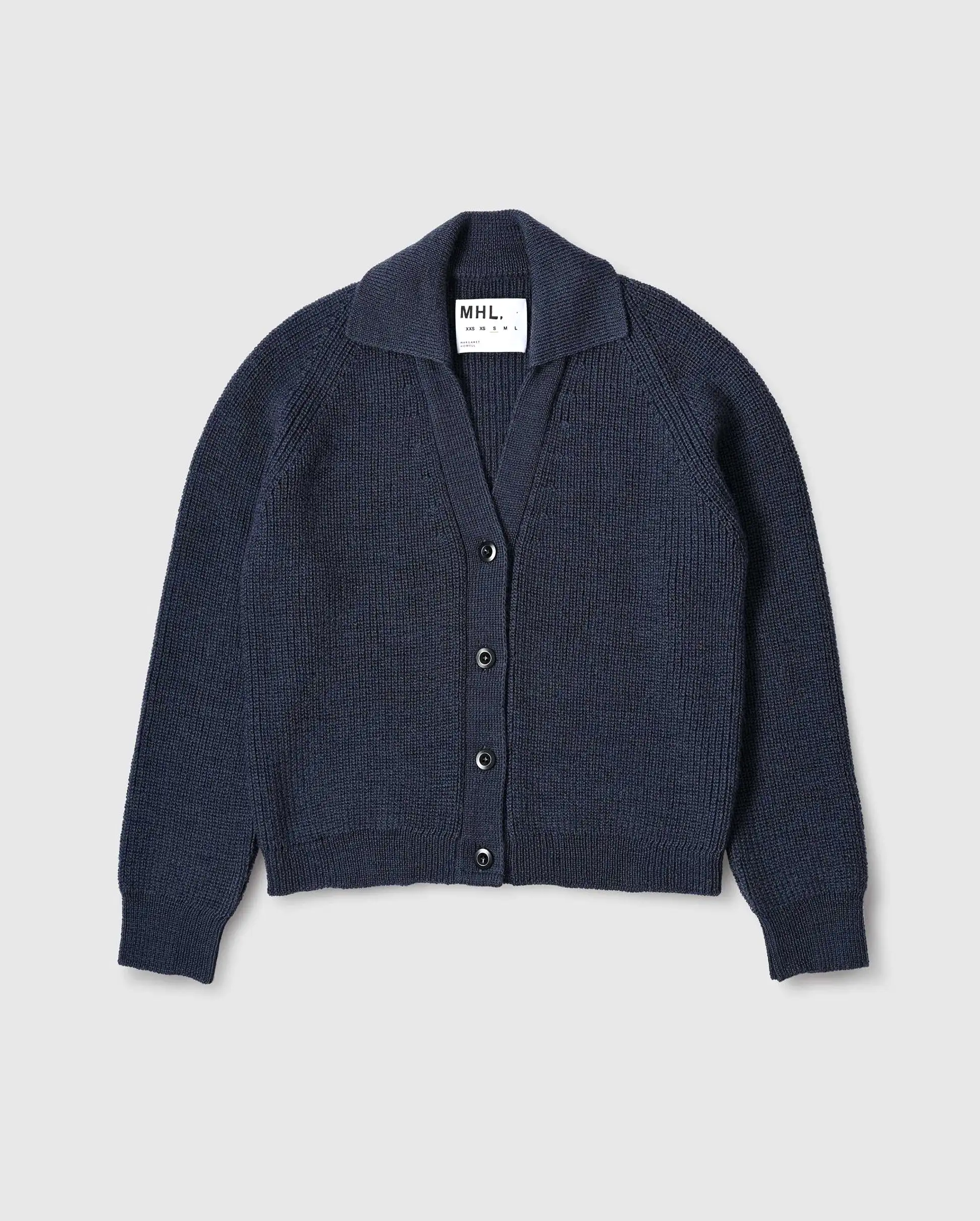 COLLARED WOOL CARDIGAN / UNIFORM BLUE