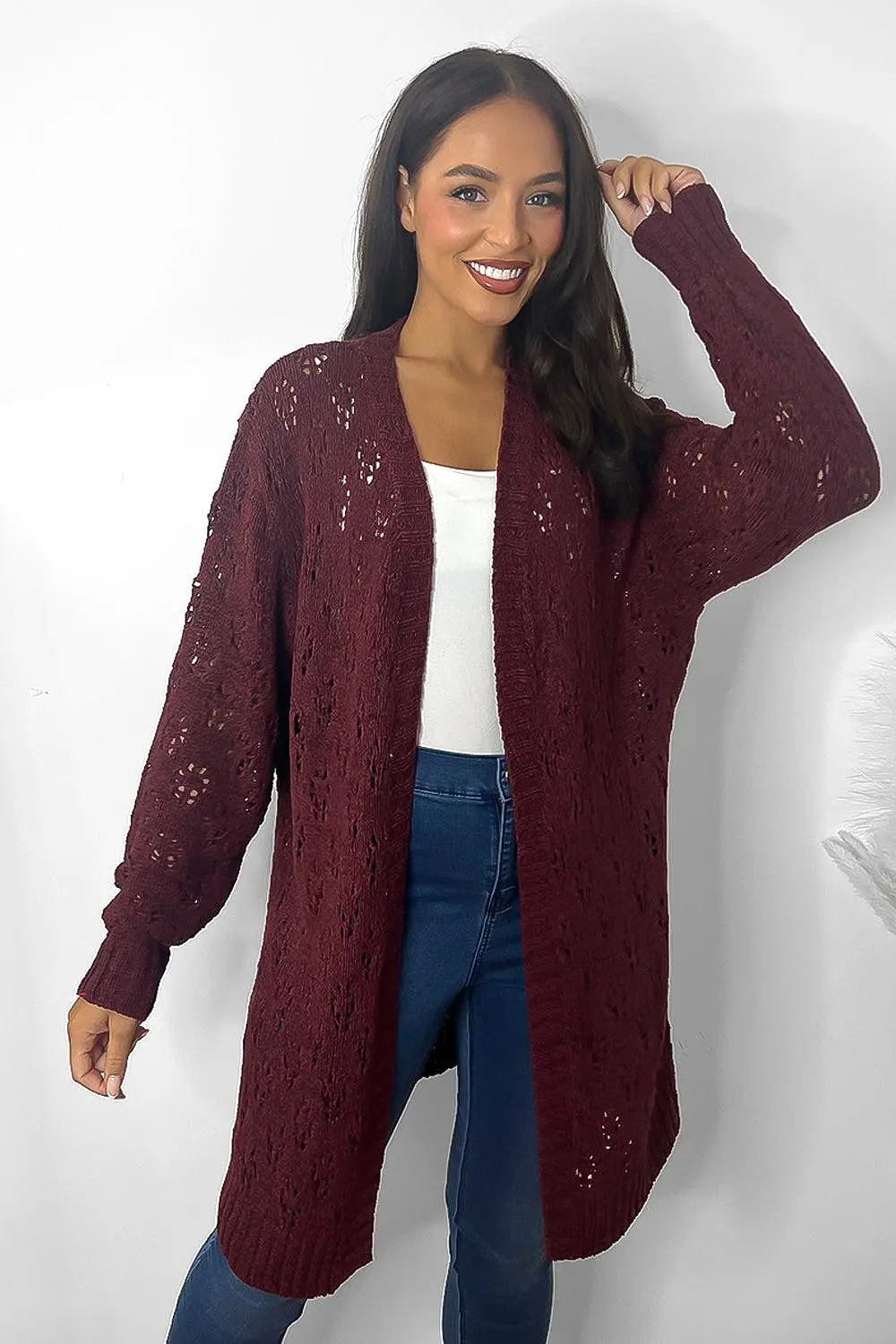 Crochet Knit Open Front Cardigan