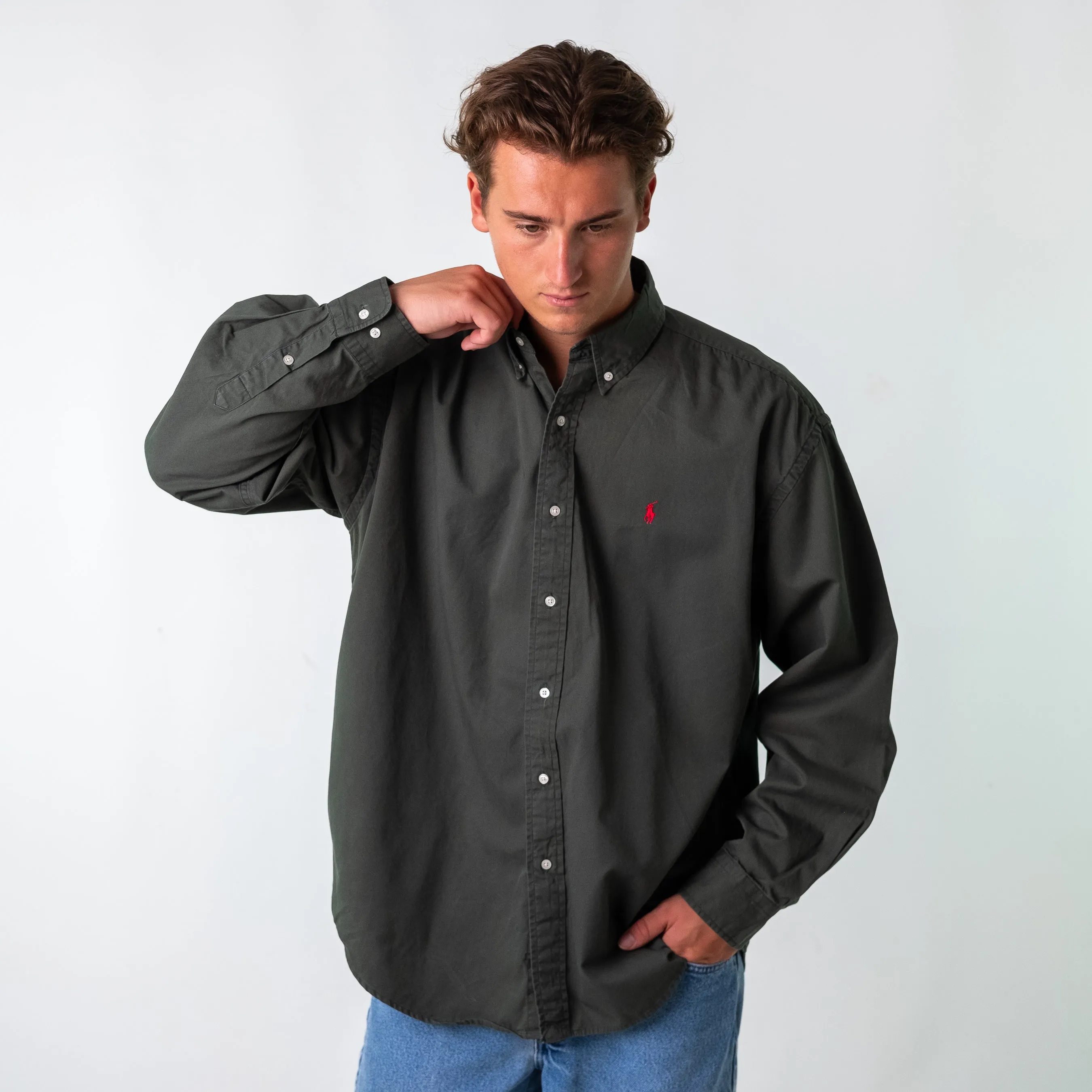 Dark Green 90s Polo Ralph Lauren Blake Longsleeve Casual Shirt (XXL)