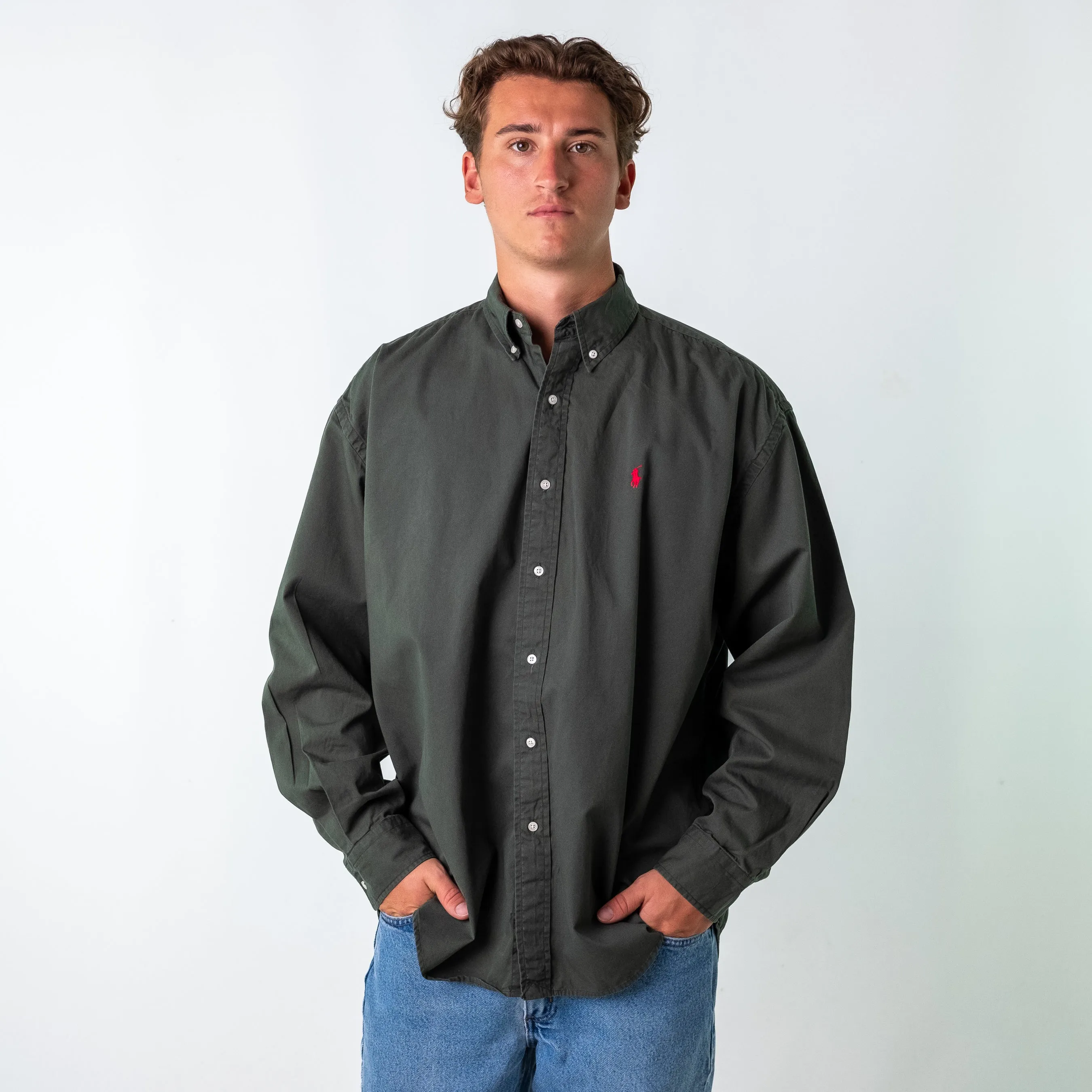 Dark Green 90s Polo Ralph Lauren Blake Longsleeve Casual Shirt (XXL)