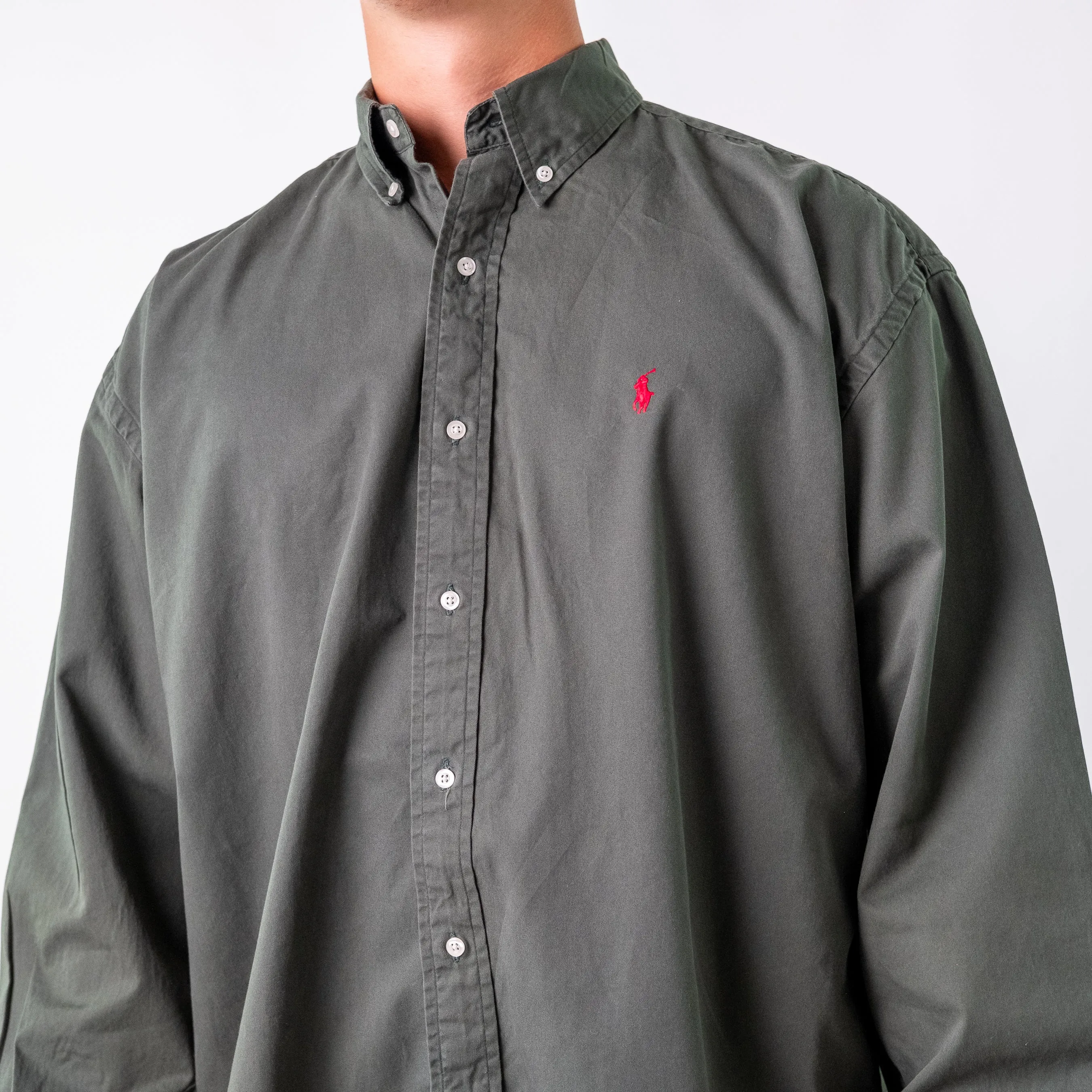 Dark Green 90s Polo Ralph Lauren Blake Longsleeve Casual Shirt (XXL)