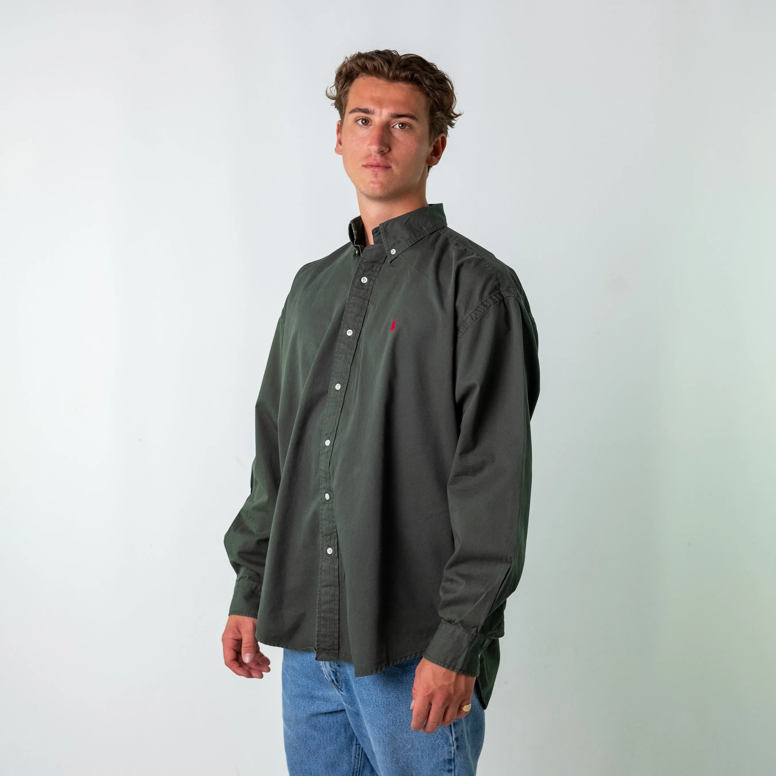 Dark Green 90s Polo Ralph Lauren Blake Longsleeve Casual Shirt (XXL)