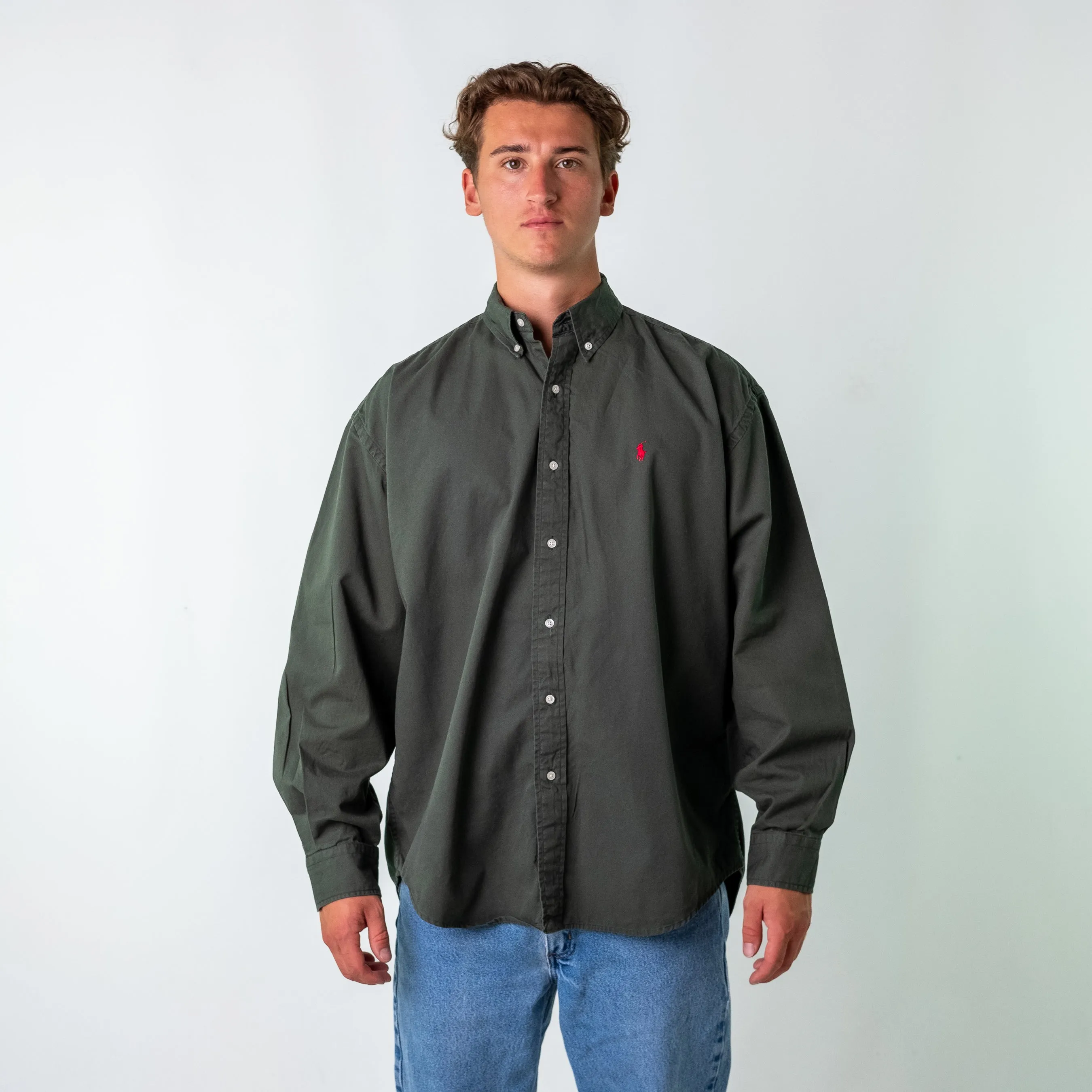 Dark Green 90s Polo Ralph Lauren Blake Longsleeve Casual Shirt (XXL)