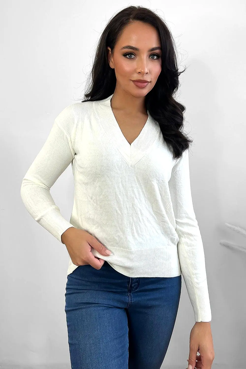 Deep V-Neck Soft Thin Knit Pullover