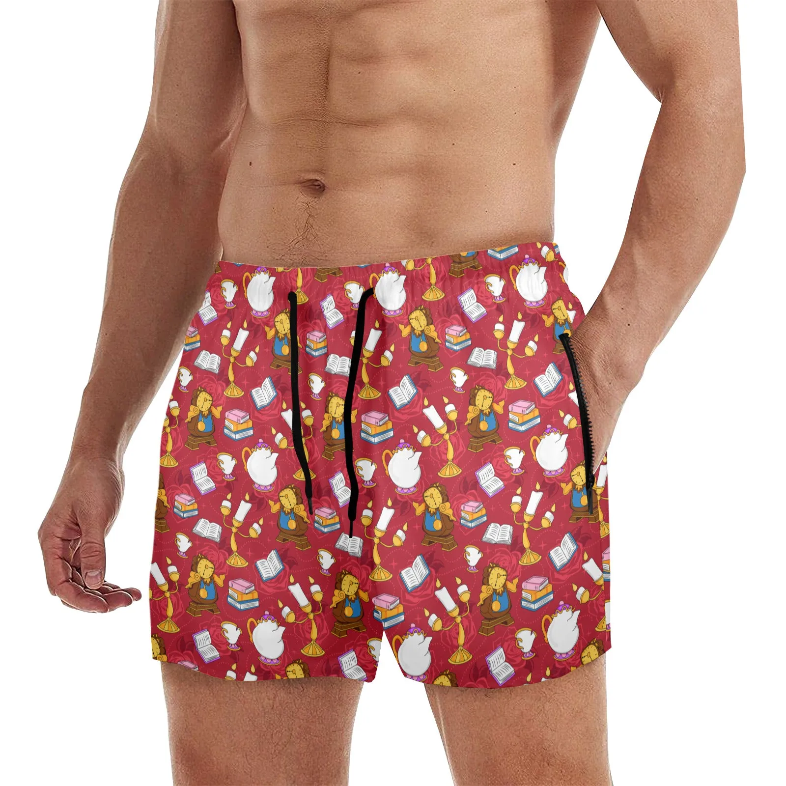 Disney Beauty And The Beast Belle's Friends Men's Quick Dry Athletic Shorts