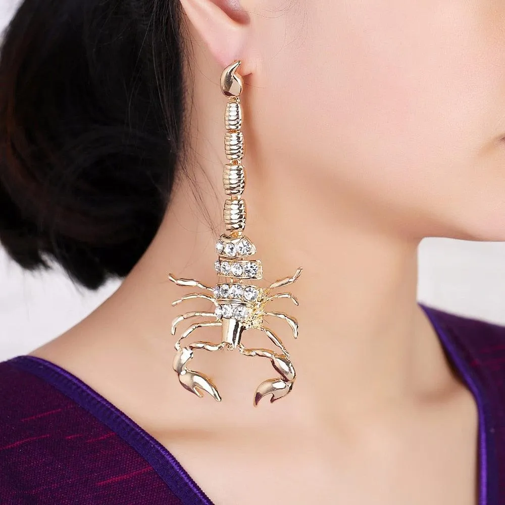 Exaggerated Rhinestone Scorpion Long Drop Earrings