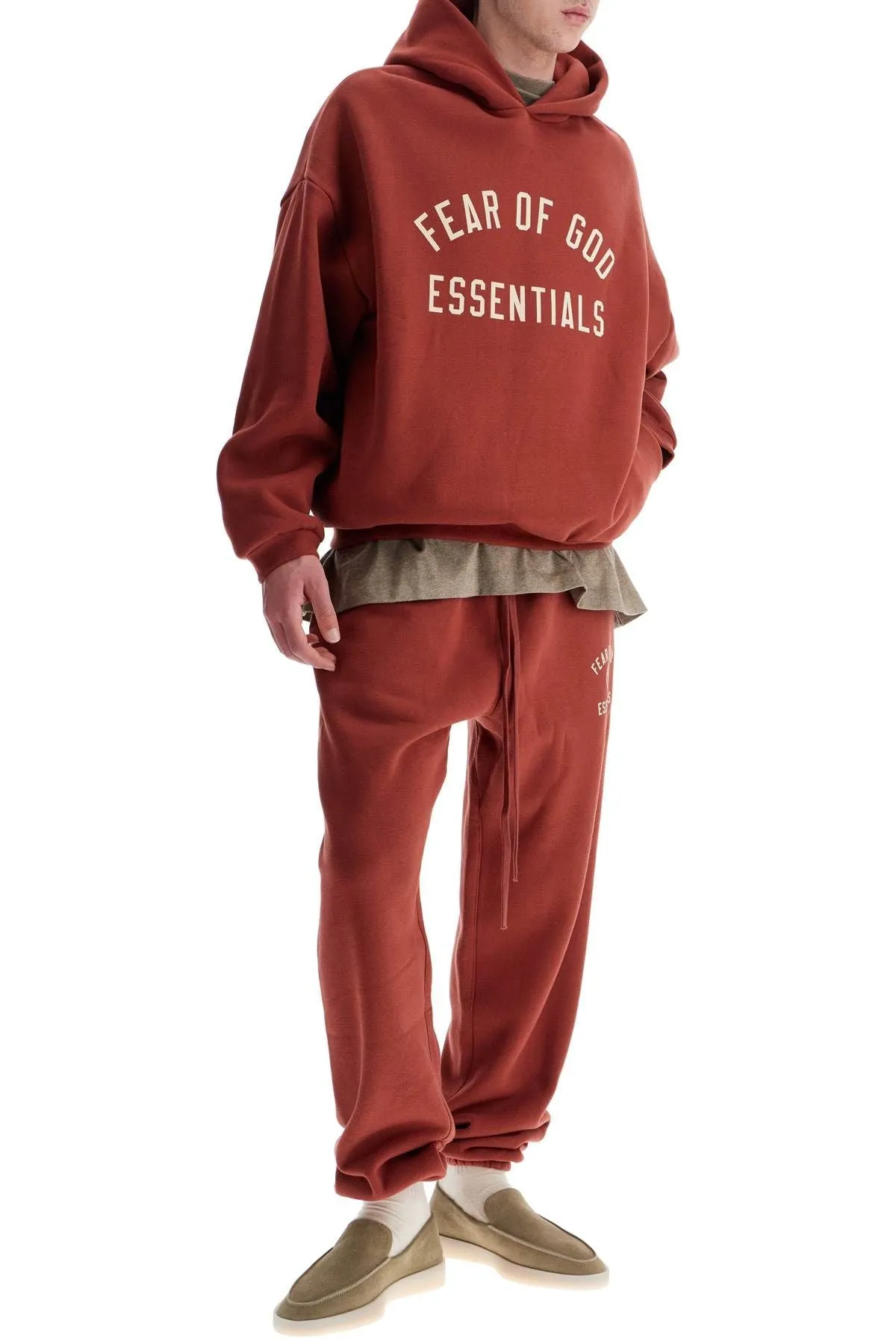 Fear Of God Essentials Loose Fit Sweatpants In Crimson Red Cotton